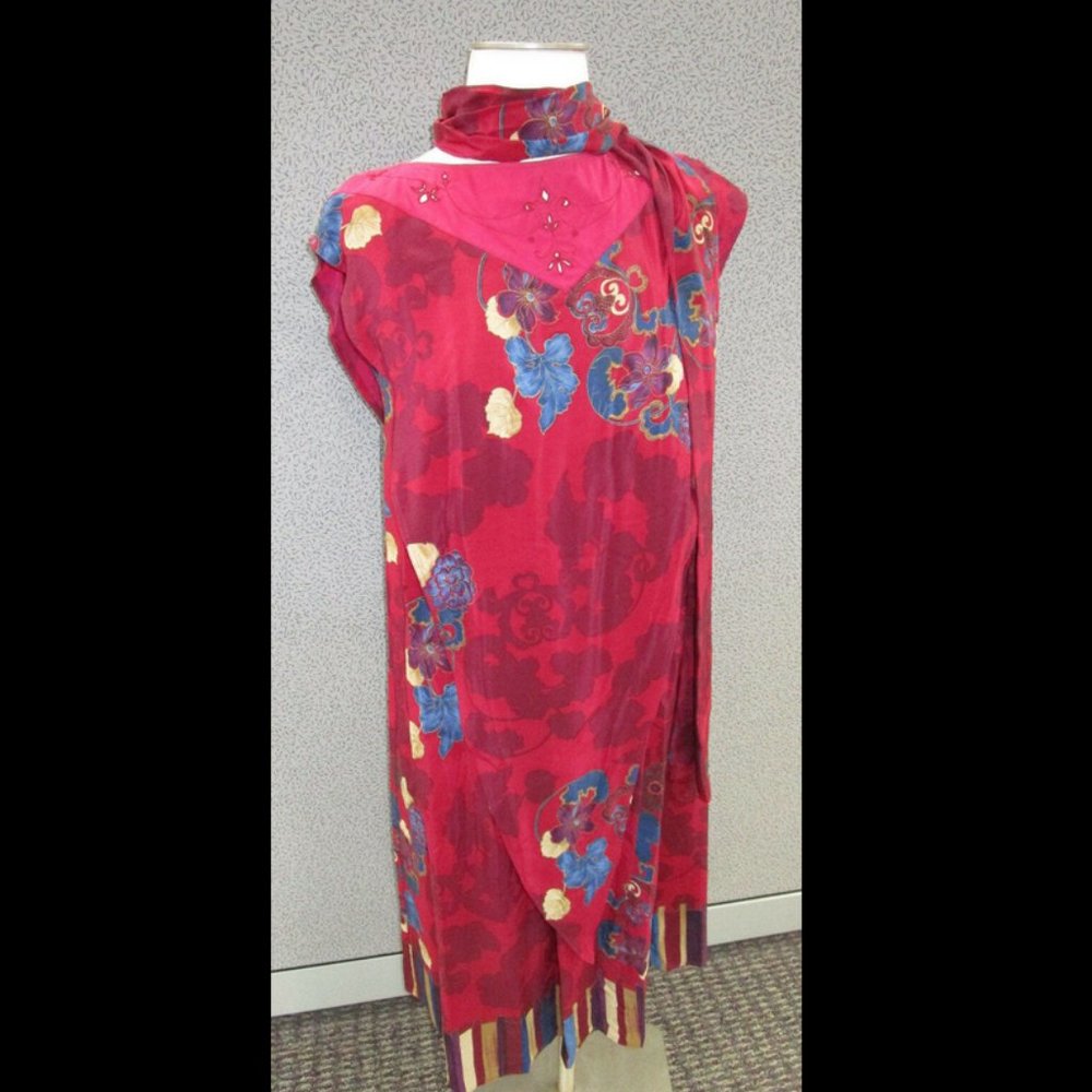 JENNY Vintage Floral Silk Dress W/ Scarf  Size 40/6